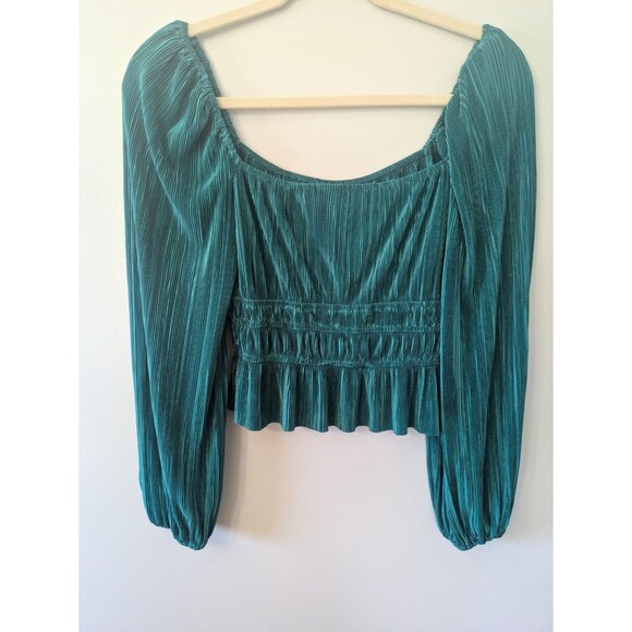 ASTR The Label Ziva Top Plisse Peasant Blouse Hunter Green Renaissance Large - Picture 5 of 9